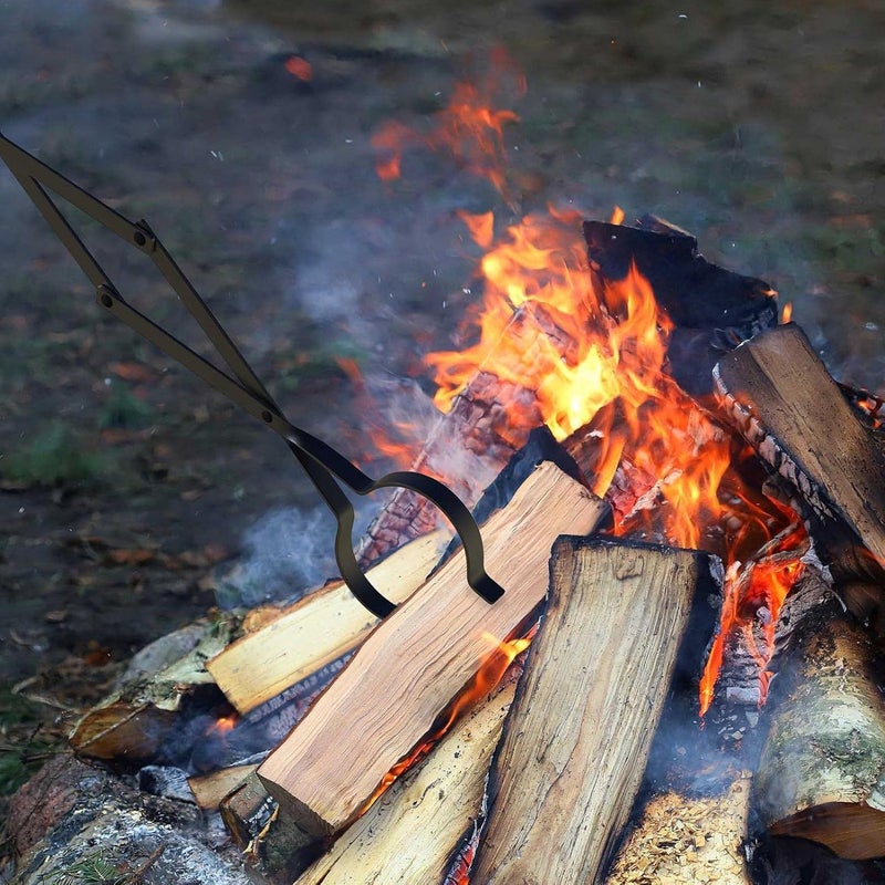 ويوبلز ملقط حطب للمدفأة، ملقط حطب | ملقط حطب للمدفأة مع حافظة من الجلد الصناعي، ملقط مدفأة للتخييم، ألسنة مدفأة، أدوات موقد نار للتخييم في الهواء الطلق لموقد الحطب/النيران المفتوحة/الفحم - Image 3